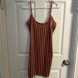 SHEIN Women's‎ Pink and Silver Striped Velvet Slip Mini Dress Size 6